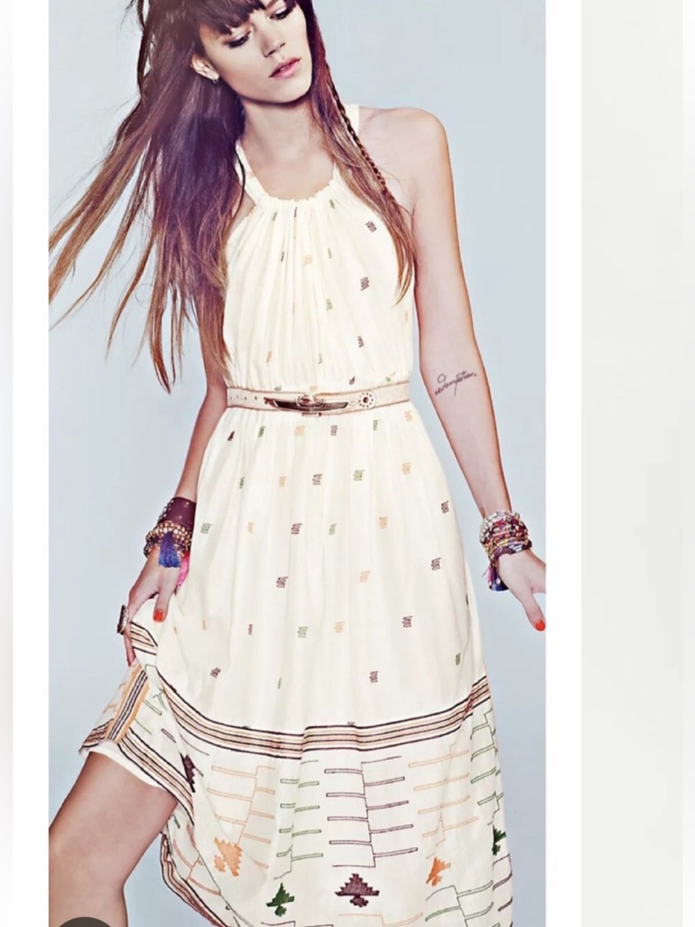 Free People New Romantics Embroidered Back Cutout Midi Halter Dress Small